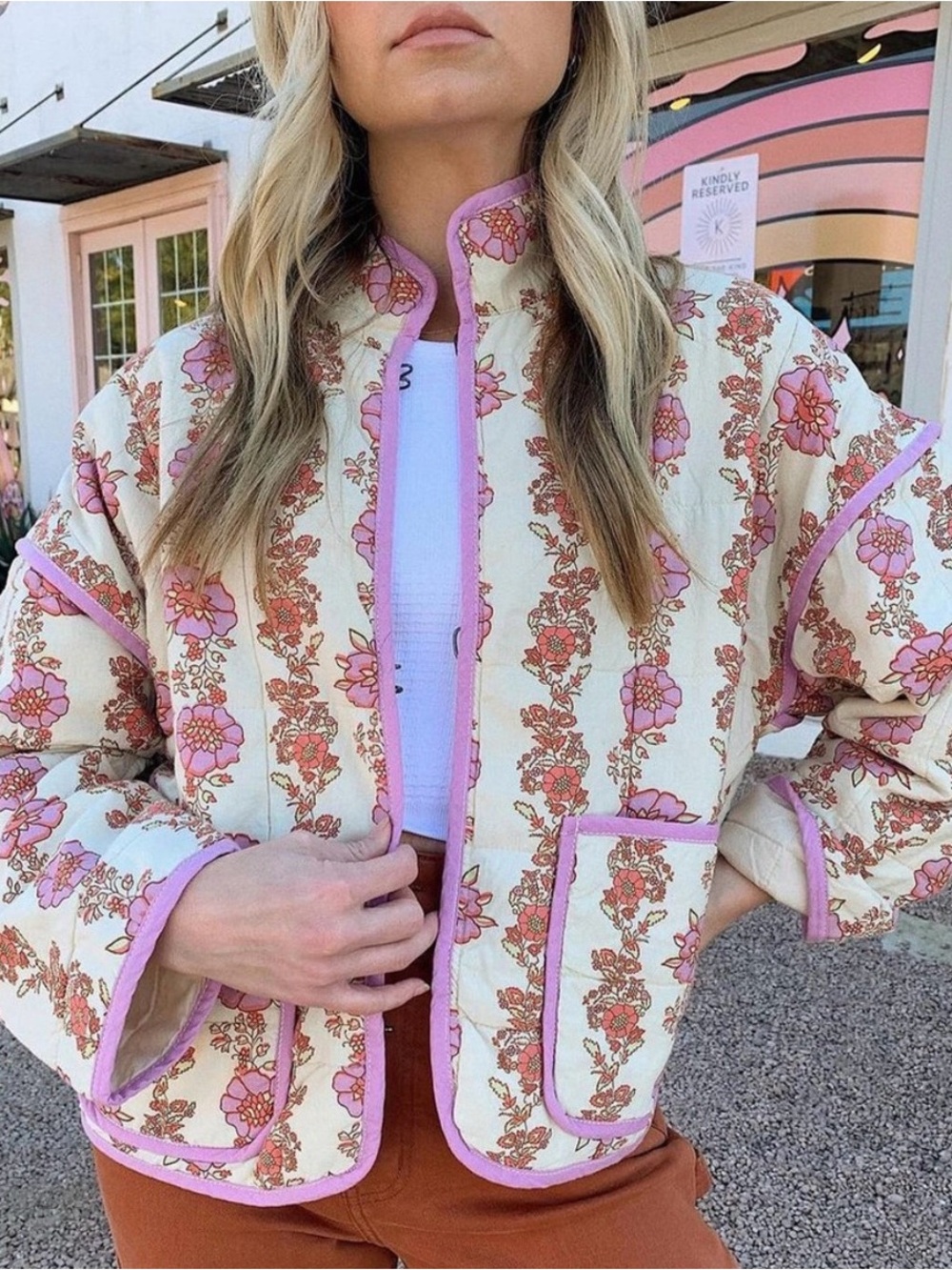 Floral Quilted Jacket in Cream & Pink